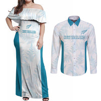 Custom New Zealand Silver Fern Football Couples Matching Off Shoulder Maxi Dress and Long Sleeve Button Shirt Come On All White LT14 White - Polynesian Pride