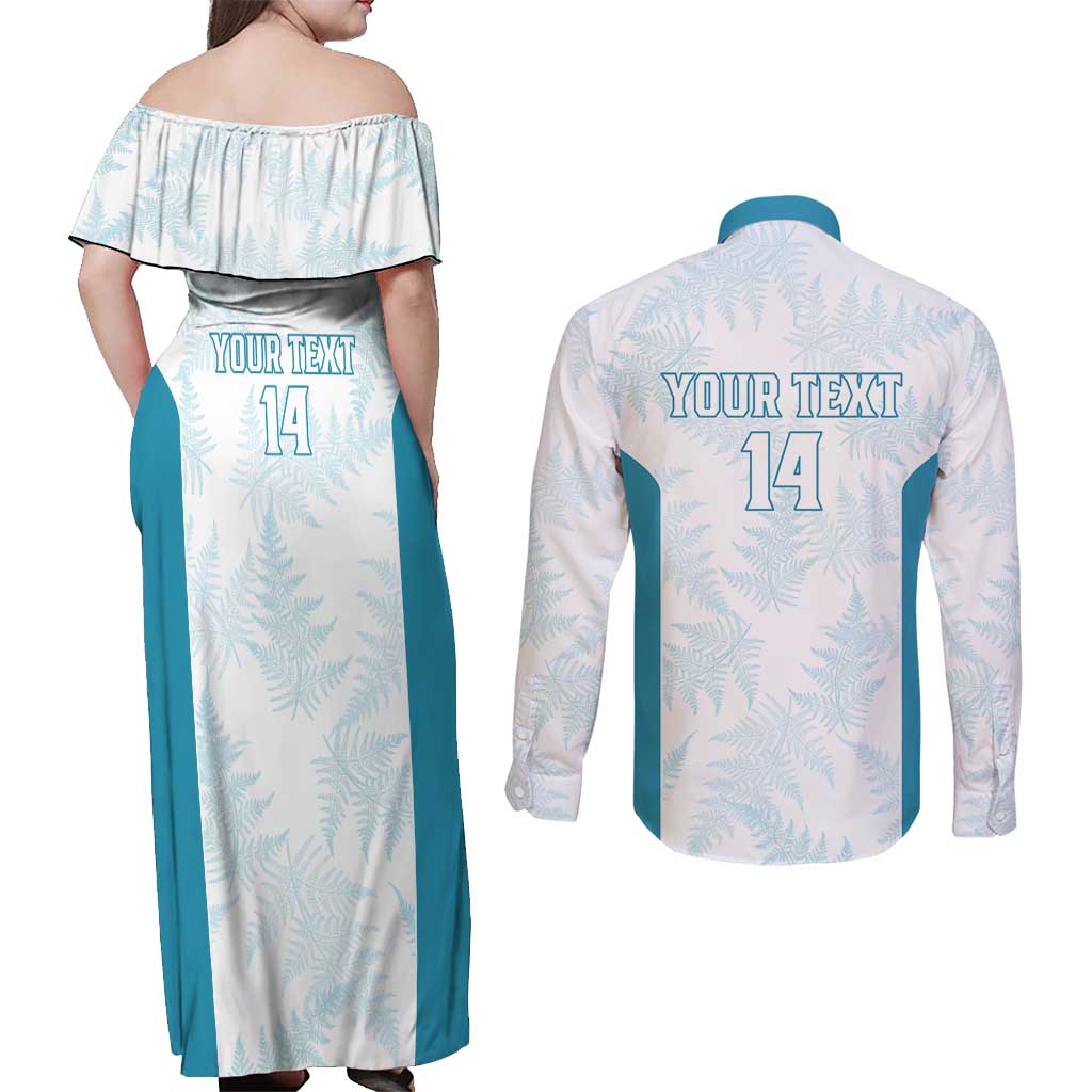 Custom New Zealand Silver Fern Football Couples Matching Off Shoulder Maxi Dress and Long Sleeve Button Shirt Come On All White LT14 - Polynesian Pride