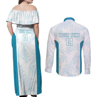 Custom New Zealand Silver Fern Football Couples Matching Off Shoulder Maxi Dress and Long Sleeve Button Shirt Come On All White LT14 - Polynesian Pride