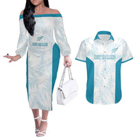 Custom New Zealand Silver Fern Football Couples Matching Off The Shoulder Long Sleeve Dress and Hawaiian Shirt Come On All White LT14 White - Polynesian Pride