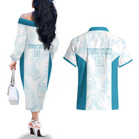 Custom New Zealand Silver Fern Football Couples Matching Off The Shoulder Long Sleeve Dress and Hawaiian Shirt Come On All White LT14 - Polynesian Pride