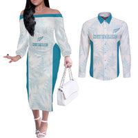 Custom New Zealand Silver Fern Football Couples Matching Off The Shoulder Long Sleeve Dress and Long Sleeve Button Shirt Come On All White LT14 White - Polynesian Pride