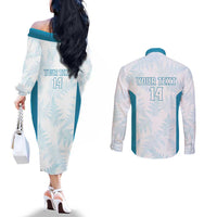 Custom New Zealand Silver Fern Football Couples Matching Off The Shoulder Long Sleeve Dress and Long Sleeve Button Shirt Come On All White LT14 - Polynesian Pride