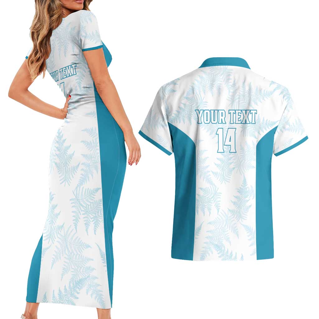 Custom New Zealand Silver Fern Football Couples Matching Short Sleeve Bodycon Dress and Hawaiian Shirt Come On All White LT14 - Polynesian Pride