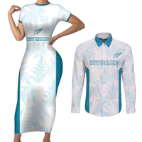 Custom New Zealand Silver Fern Football Couples Matching Short Sleeve Bodycon Dress and Long Sleeve Button Shirt Come On All White LT14 White - Polynesian Pride