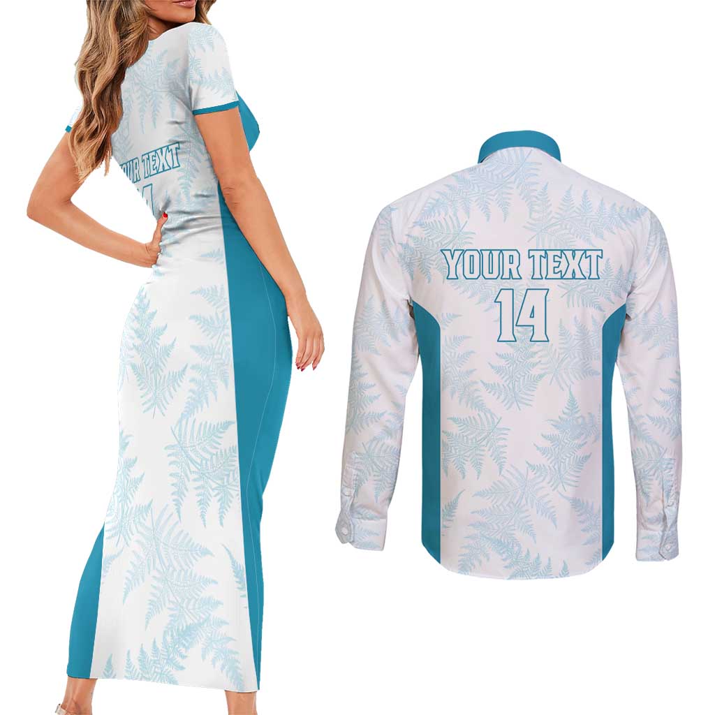 Custom New Zealand Silver Fern Football Couples Matching Short Sleeve Bodycon Dress and Long Sleeve Button Shirt Come On All White LT14 - Polynesian Pride