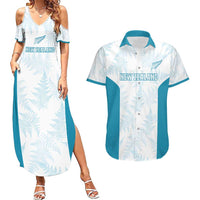 Custom New Zealand Silver Fern Football Couples Matching Summer Maxi Dress and Hawaiian Shirt Come On All White LT14 White - Polynesian Pride
