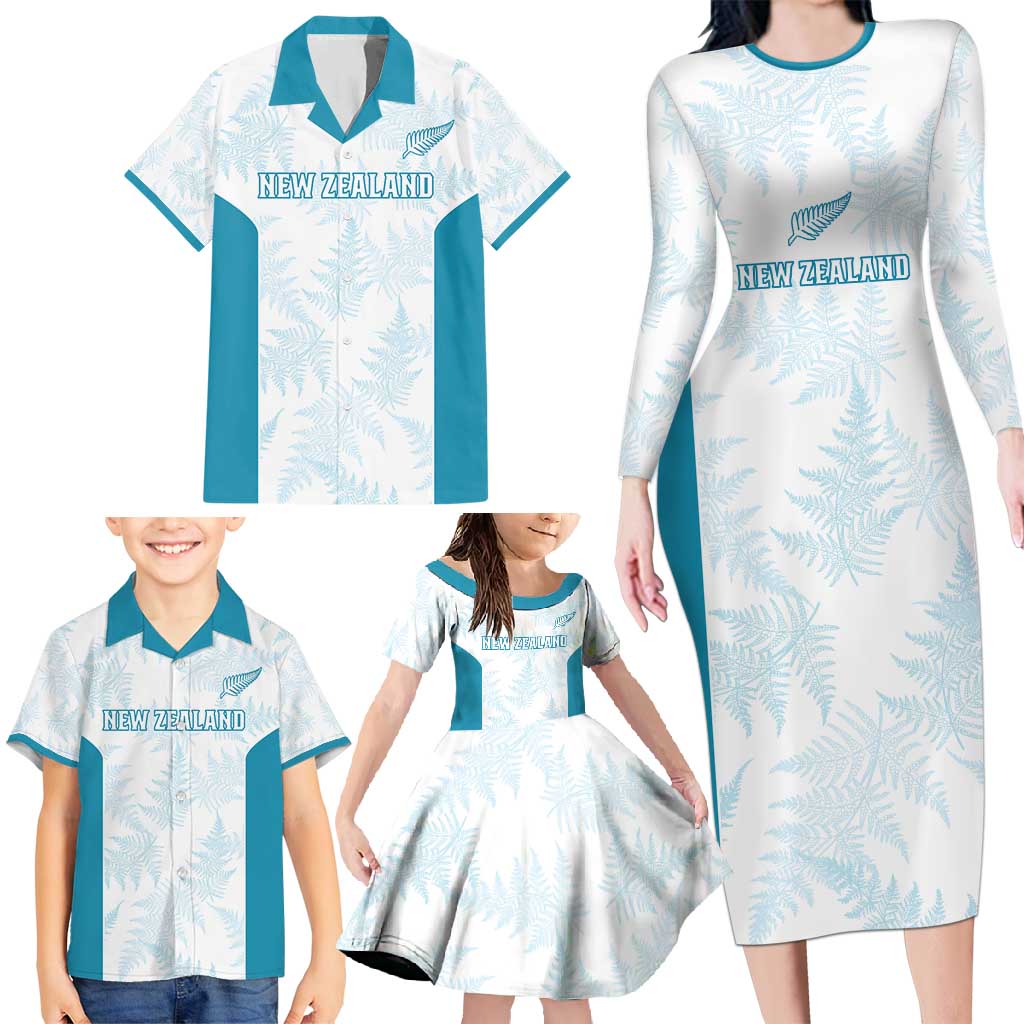 Custom New Zealand Silver Fern Football Family Matching Long Sleeve Bodycon Dress and Hawaiian Shirt Come On All White LT14 - Polynesian Pride