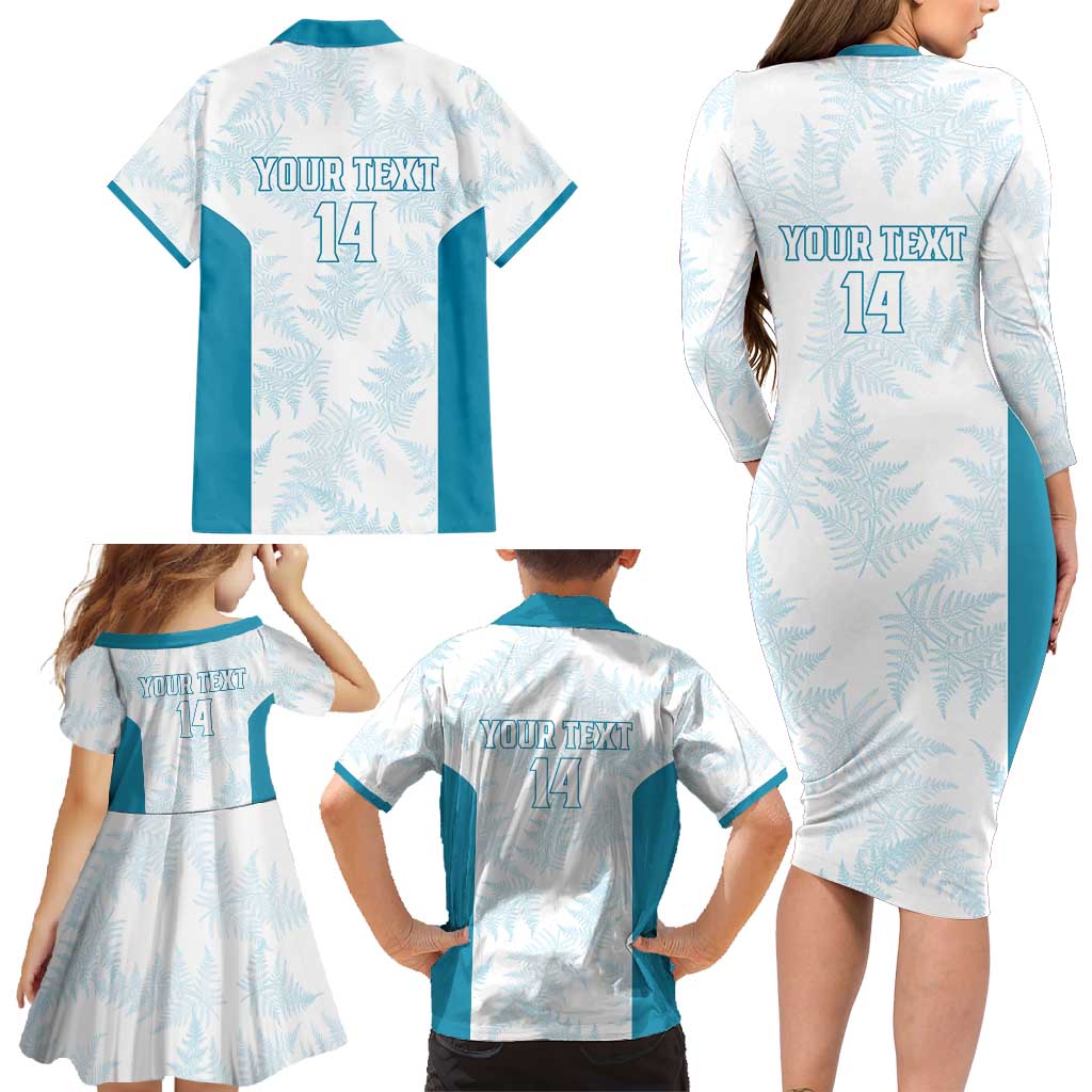 Custom New Zealand Silver Fern Football Family Matching Long Sleeve Bodycon Dress and Hawaiian Shirt Come On All White LT14 - Polynesian Pride