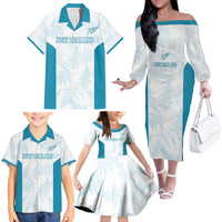 Custom New Zealand Silver Fern Football Family Matching Off The Shoulder Long Sleeve Dress and Hawaiian Shirt Come On All White LT14 - Polynesian Pride