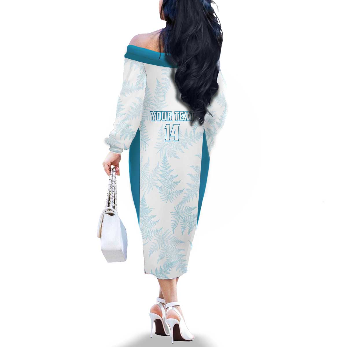 Custom New Zealand Silver Fern Football Family Matching Off The Shoulder Long Sleeve Dress and Hawaiian Shirt Come On All White LT14 - Polynesian Pride