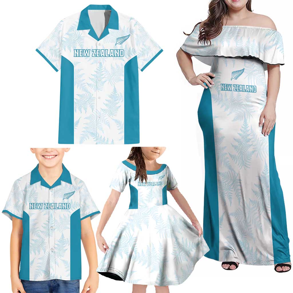 Custom New Zealand Silver Fern Football Family Matching Off Shoulder Maxi Dress and Hawaiian Shirt Come On All White LT14 - Polynesian Pride
