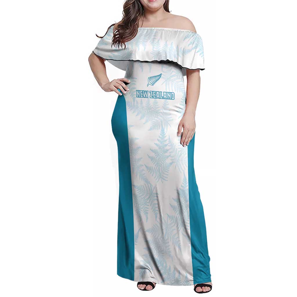Custom New Zealand Silver Fern Football Family Matching Off Shoulder Maxi Dress and Hawaiian Shirt Come On All White LT14 Mom's Dress White - Polynesian Pride