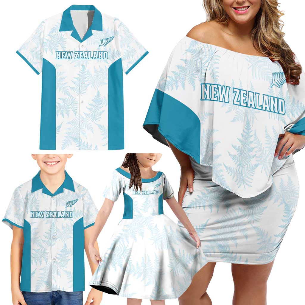Custom New Zealand Silver Fern Football Family Matching Off Shoulder Short Dress and Hawaiian Shirt Come On All White LT14 - Polynesian Pride