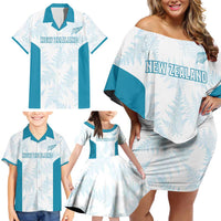 Custom New Zealand Silver Fern Football Family Matching Off Shoulder Short Dress and Hawaiian Shirt Come On All White LT14 - Polynesian Pride