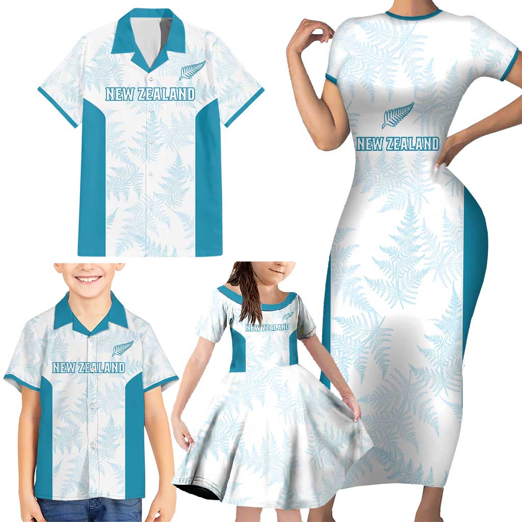 Custom New Zealand Silver Fern Football Family Matching Short Sleeve Bodycon Dress and Hawaiian Shirt Come On All White LT14 - Polynesian Pride