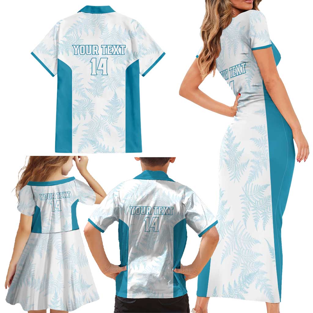 Custom New Zealand Silver Fern Football Family Matching Short Sleeve Bodycon Dress and Hawaiian Shirt Come On All White LT14 - Polynesian Pride