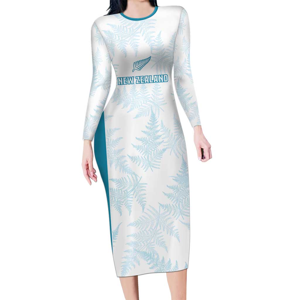 Custom New Zealand Silver Fern Football Long Sleeve Bodycon Dress Come On All White LT14 Long Dress White - Polynesian Pride