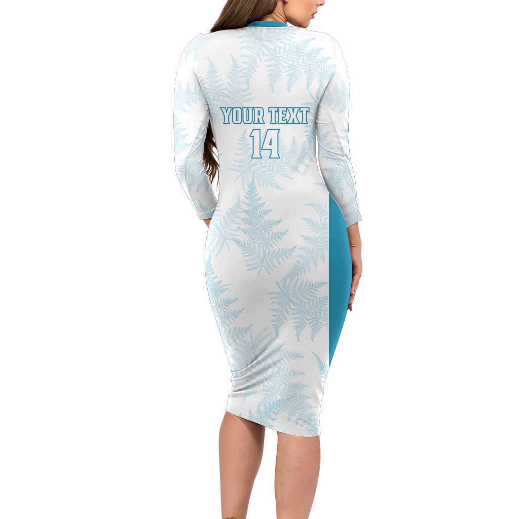 Custom New Zealand Silver Fern Football Long Sleeve Bodycon Dress Come On All White LT14 - Polynesian Pride