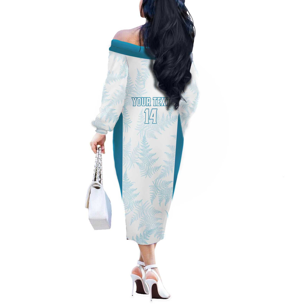 Custom New Zealand Silver Fern Football Off The Shoulder Long Sleeve Dress Come On All White LT14 - Polynesian Pride
