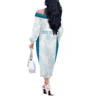 Custom New Zealand Silver Fern Football Off The Shoulder Long Sleeve Dress Come On All White LT14 - Polynesian Pride