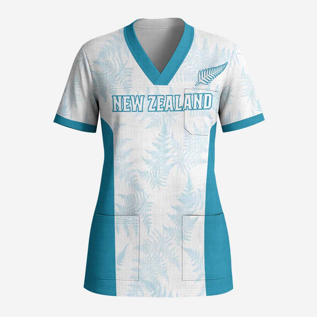 Custom New Zealand Silver Fern Football Scrub Top Come On All White - Polynesian Pride
