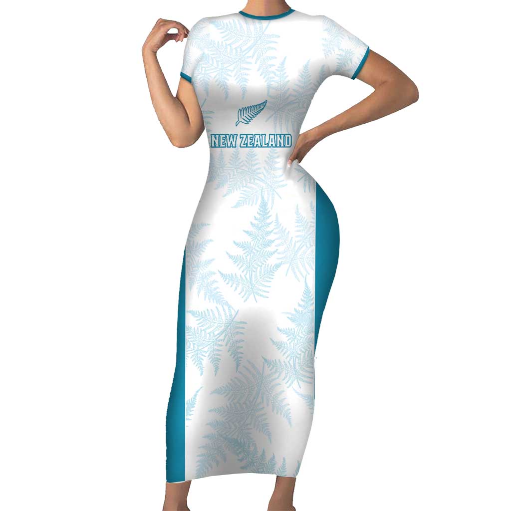 Custom New Zealand Silver Fern Football Short Sleeve Bodycon Dress Come On All White LT14 Long Dress White - Polynesian Pride