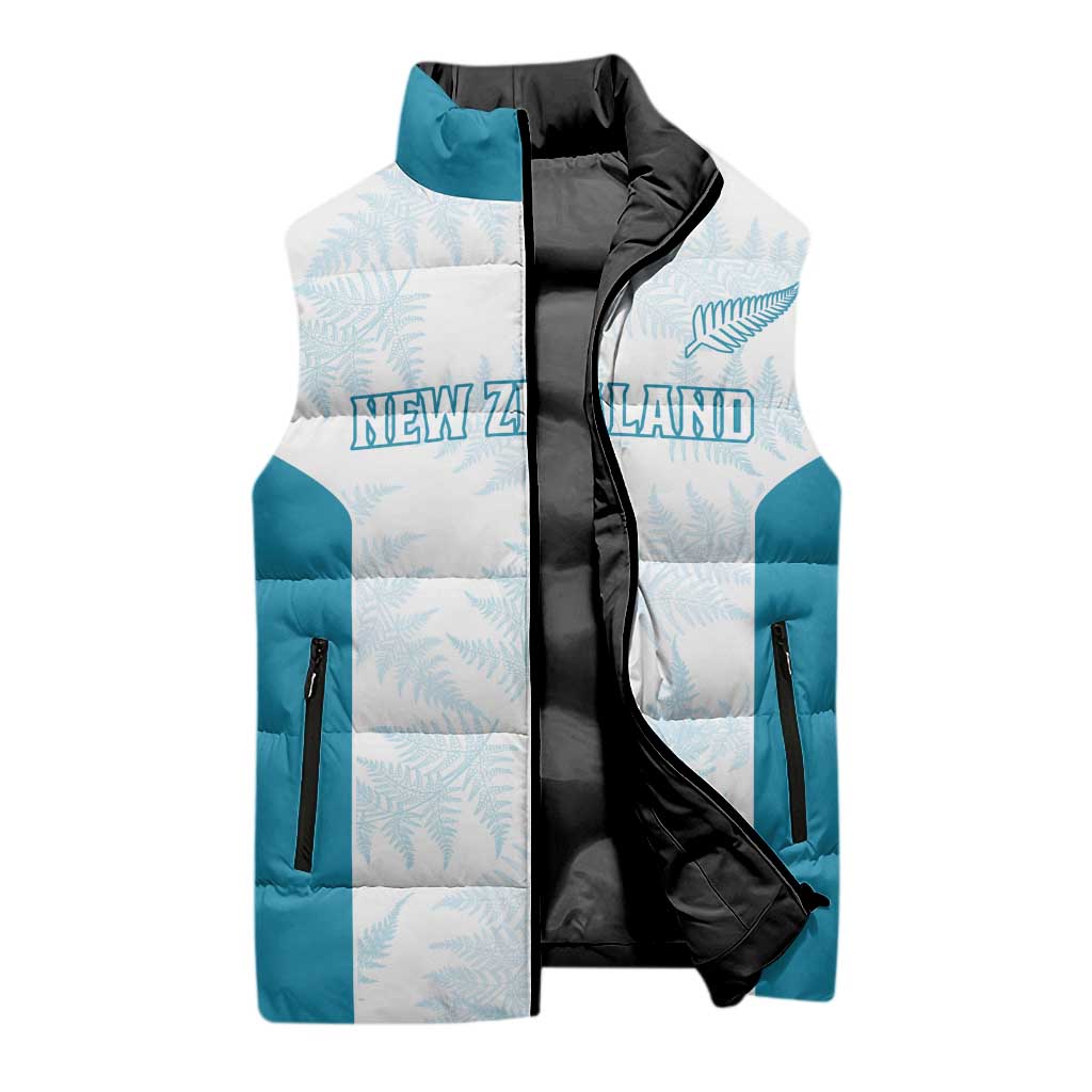 Custom New Zealand Silver Fern Football Sleeveless Puffer Jacket Come On All White - Polynesian Pride