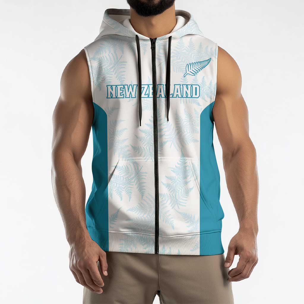 Custom New Zealand Silver Fern Football Sleeveless Zip Hoodie Come On All White LT14 - Polynesian Pride