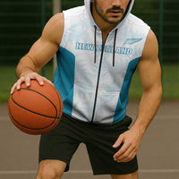 Custom New Zealand Silver Fern Football Sleeveless Zip Hoodie Come On All White LT14 - Polynesian Pride