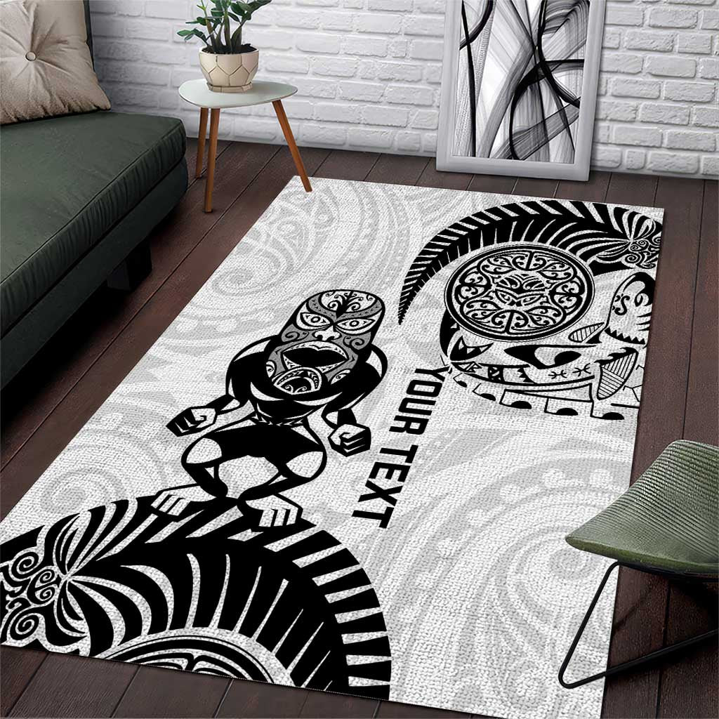 Custom Aotearoa Football Area Rug NZ Maori Tiki Go Champions LT14 White - Polynesian Pride