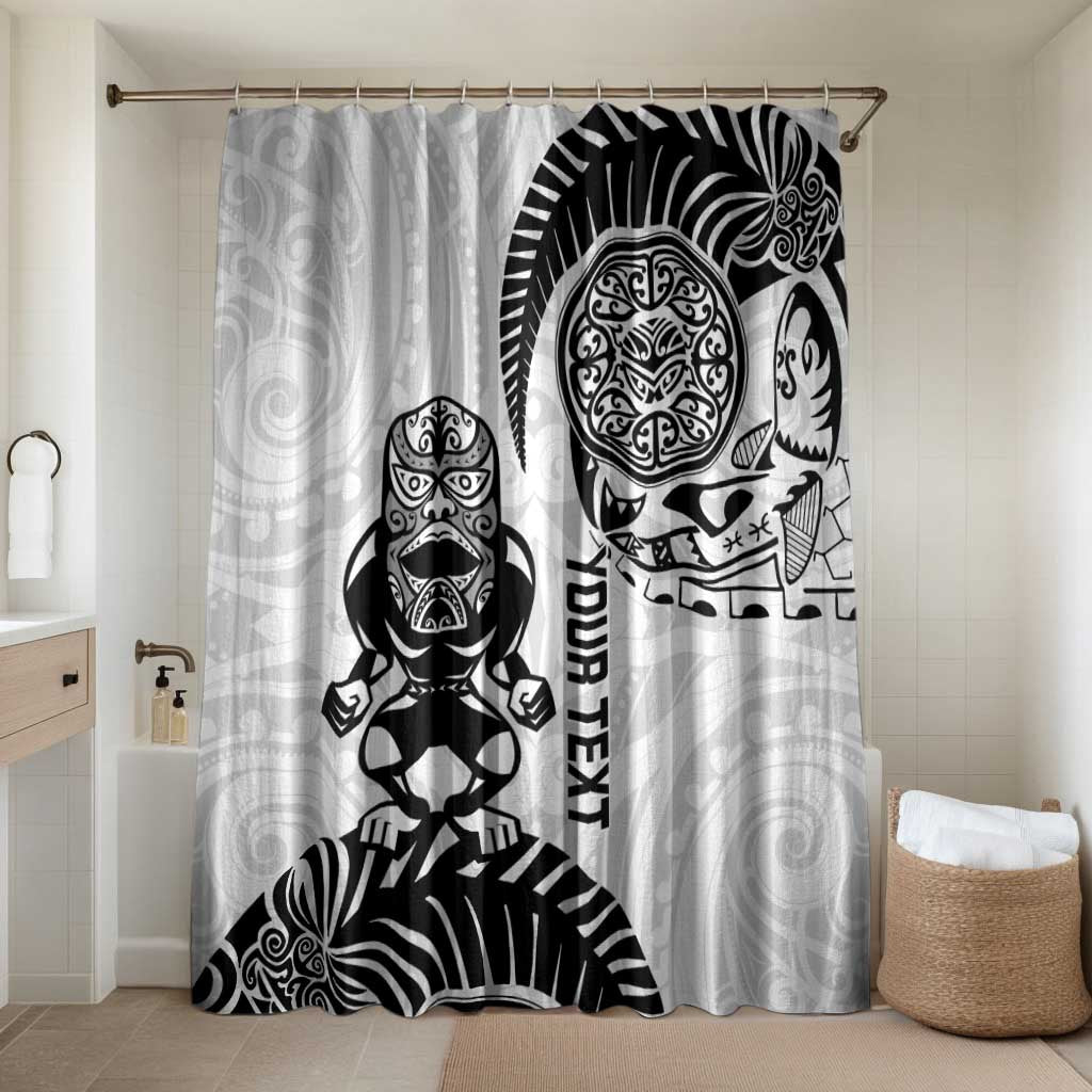 Custom Aotearoa Football Bathroom Set NZ Maori Tiki Go Champions LT14 Shower Curtain Only White - Polynesian Pride