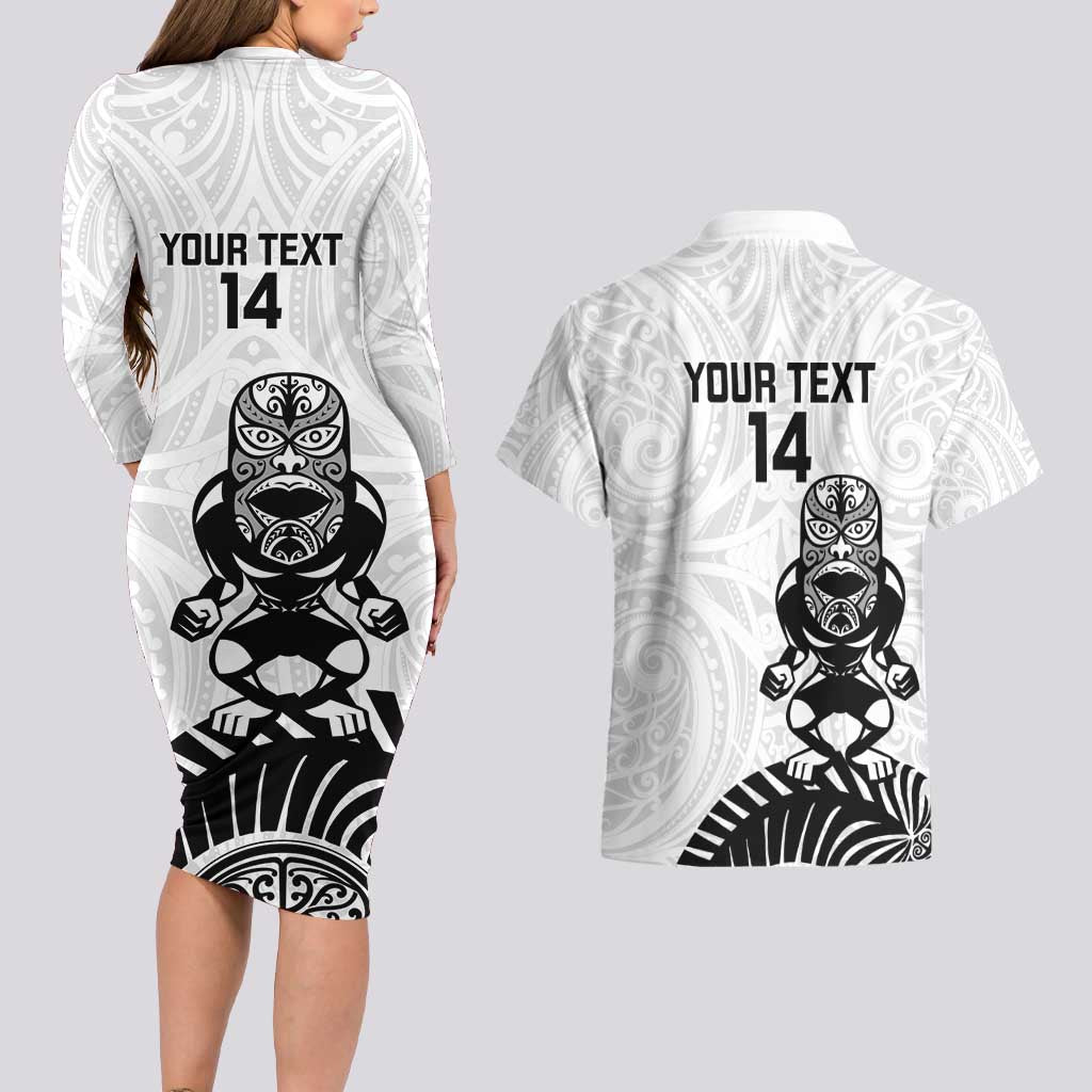 Custom Aotearoa Football Couples Matching Long Sleeve Bodycon Dress and Hawaiian Shirt NZ Maori Tiki Go Champions LT14 - Polynesian Pride