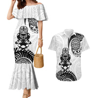 Custom Aotearoa Football Couples Matching Mermaid Dress and Hawaiian Shirt NZ Maori Tiki Go Champions LT14 White - Polynesian Pride