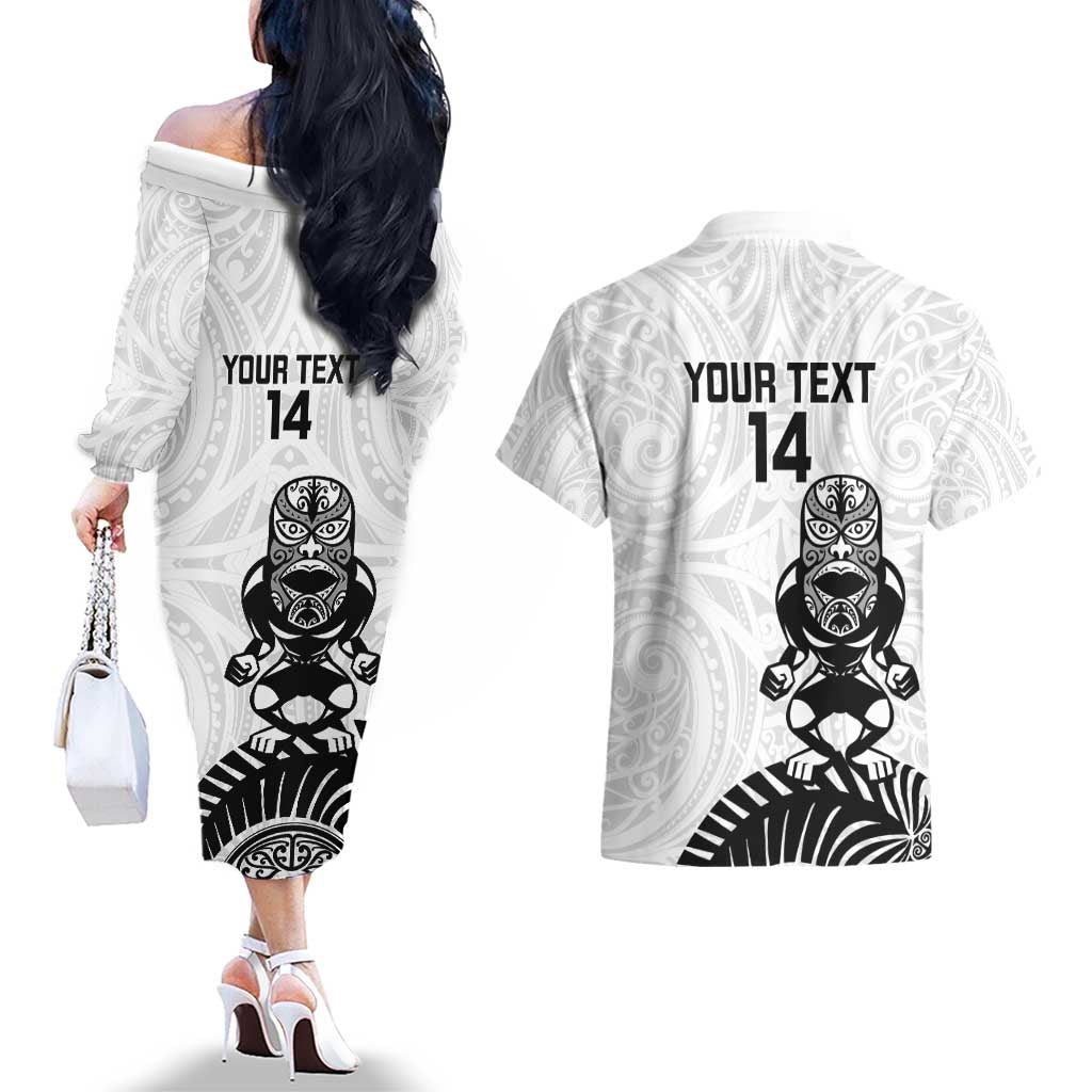 Custom Aotearoa Football Couples Matching Off The Shoulder Long Sleeve Dress and Hawaiian Shirt NZ Maori Tiki Go Champions LT14 - Polynesian Pride