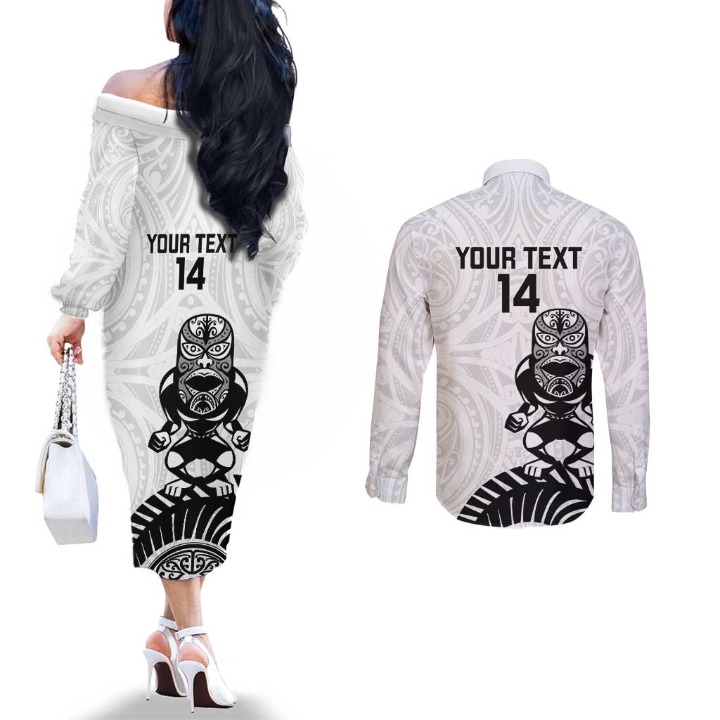 Custom Aotearoa Football Couples Matching Off The Shoulder Long Sleeve Dress and Long Sleeve Button Shirt NZ Maori Tiki Go Champions LT14 - Polynesian Pride