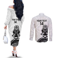 Custom Aotearoa Football Couples Matching Off The Shoulder Long Sleeve Dress and Long Sleeve Button Shirt NZ Maori Tiki Go Champions LT14 - Polynesian Pride