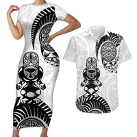 Custom Aotearoa Football Couples Matching Short Sleeve Bodycon Dress and Hawaiian Shirt NZ Maori Tiki Go Champions LT14 White - Polynesian Pride