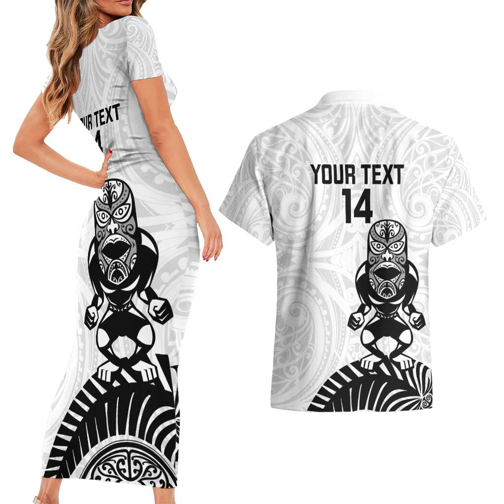 Custom Aotearoa Football Couples Matching Short Sleeve Bodycon Dress and Hawaiian Shirt NZ Maori Tiki Go Champions LT14 - Polynesian Pride