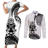 Custom Aotearoa Football Couples Matching Short Sleeve Bodycon Dress and Long Sleeve Button Shirt NZ Maori Tiki Go Champions LT14 White - Polynesian Pride