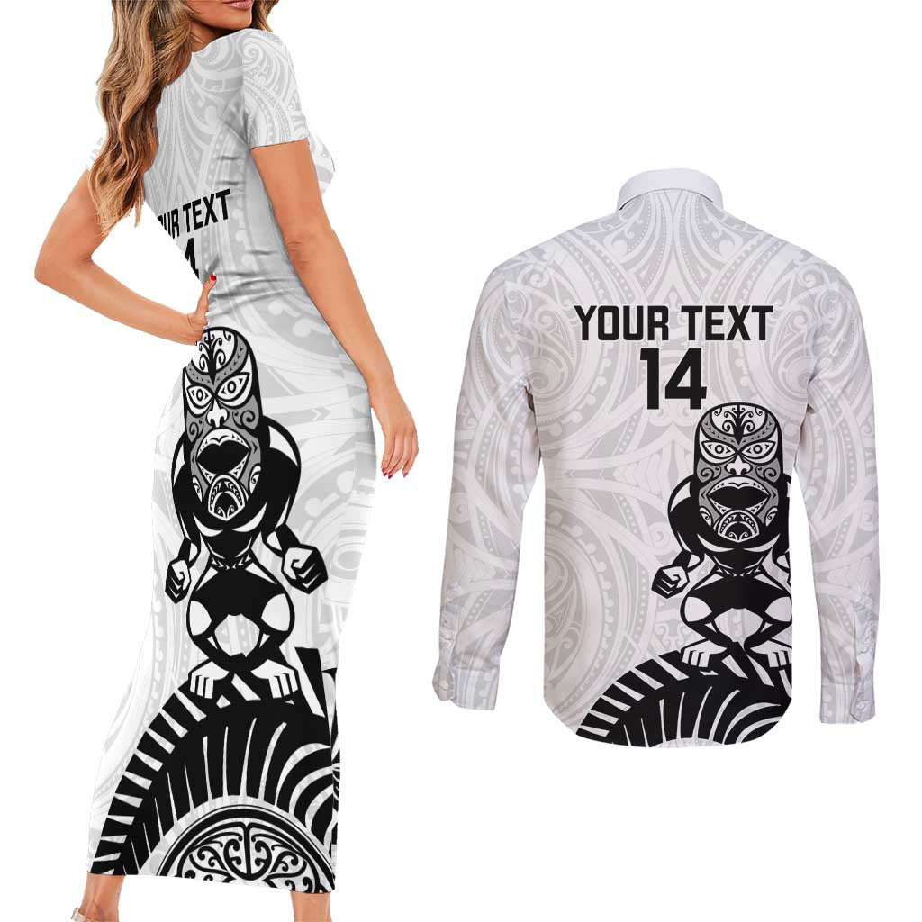 Custom Aotearoa Football Couples Matching Short Sleeve Bodycon Dress and Long Sleeve Button Shirt NZ Maori Tiki Go Champions LT14 - Polynesian Pride
