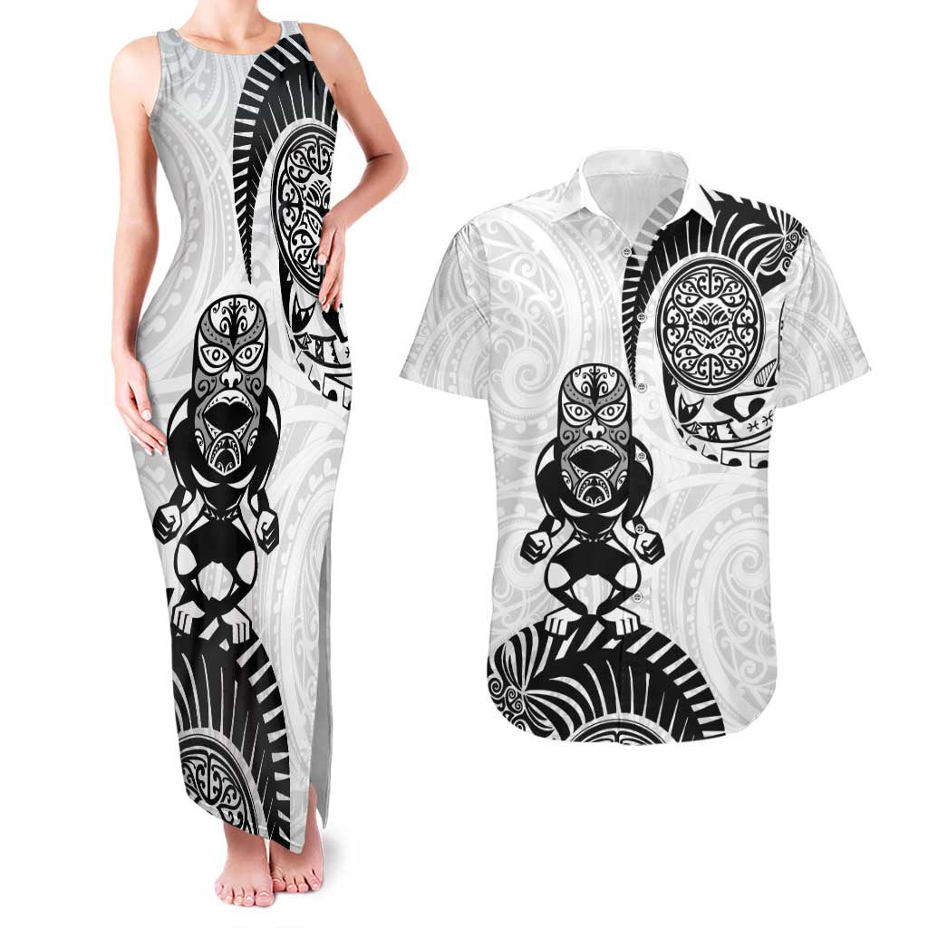 Custom Aotearoa Football Couples Matching Tank Maxi Dress and Hawaiian Shirt NZ Maori Tiki Go Champions LT14 White - Polynesian Pride