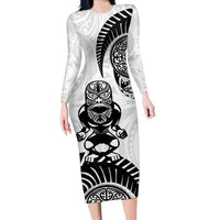 Custom Aotearoa Football Family Matching Long Sleeve Bodycon Dress and Hawaiian Shirt NZ Maori Tiki Go Champions LT14 Mom's Dress White - Polynesian Pride