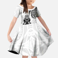Custom Aotearoa Football Family Matching Mermaid Dress and Hawaiian Shirt NZ Maori Tiki Go Champions LT14 Daughter's Dress White - Polynesian Pride
