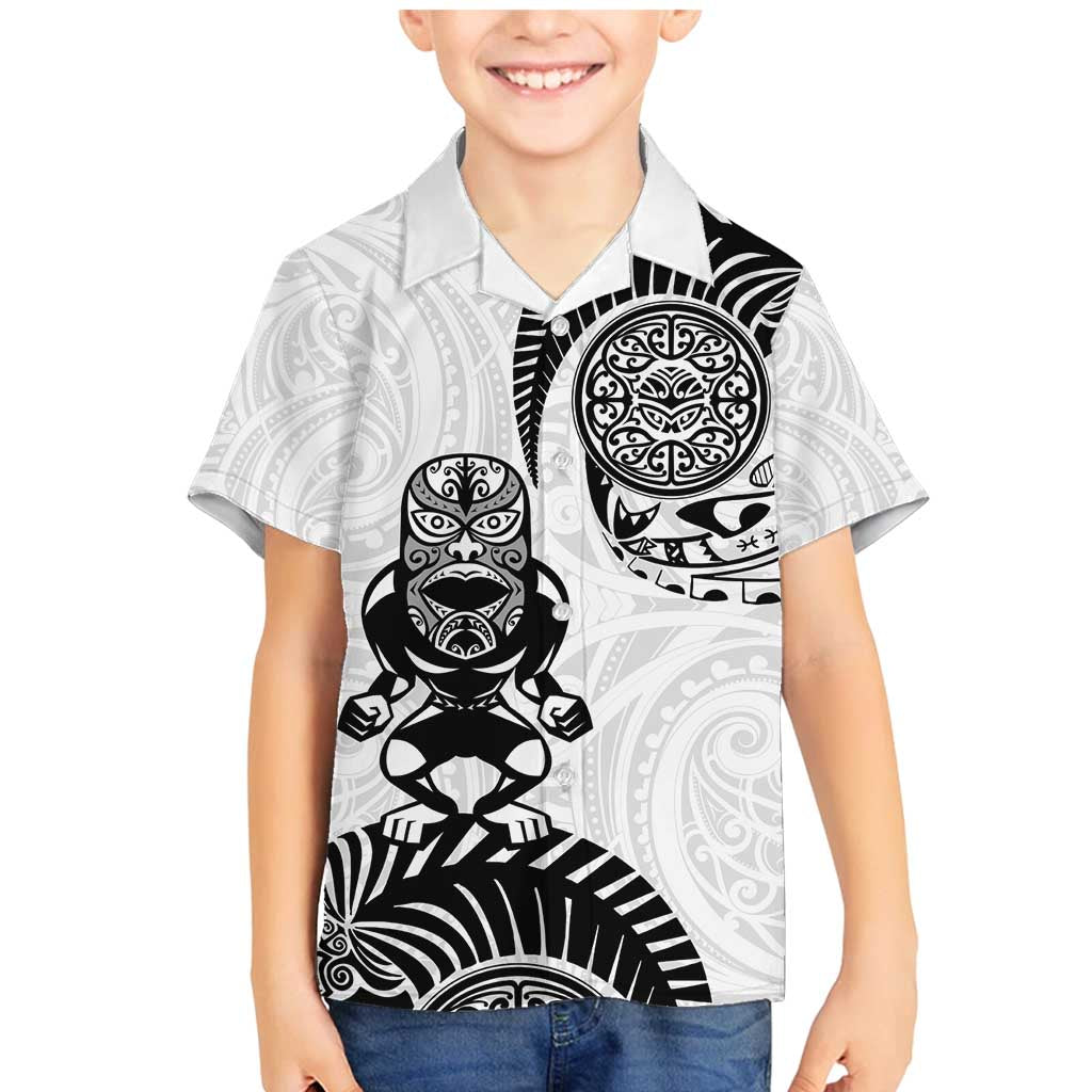 Custom Aotearoa Football Family Matching Mermaid Dress and Hawaiian Shirt NZ Maori Tiki Go Champions LT14 Son's Shirt White - Polynesian Pride