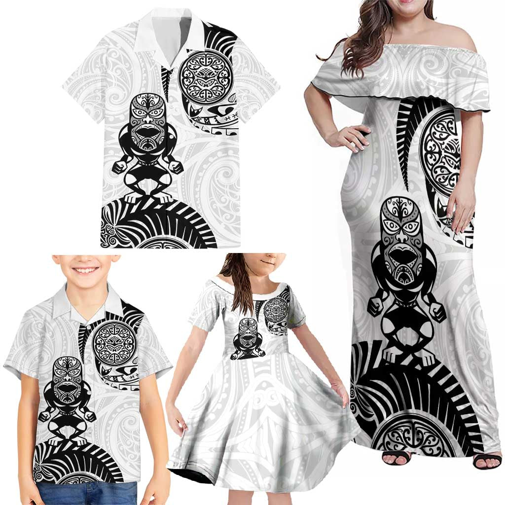 Custom Aotearoa Football Family Matching Off Shoulder Maxi Dress and Hawaiian Shirt NZ Maori Tiki Go Champions LT14 - Polynesian Pride