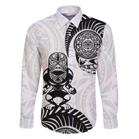 Custom Aotearoa Football Family Matching Off Shoulder Maxi Dress and Hawaiian Shirt NZ Maori Tiki Go Champions LT14 Dad's Shirt - Long Sleeve White - Polynesian Pride