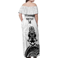 Custom Aotearoa Football Family Matching Off Shoulder Maxi Dress and Hawaiian Shirt NZ Maori Tiki Go Champions LT14 - Polynesian Pride