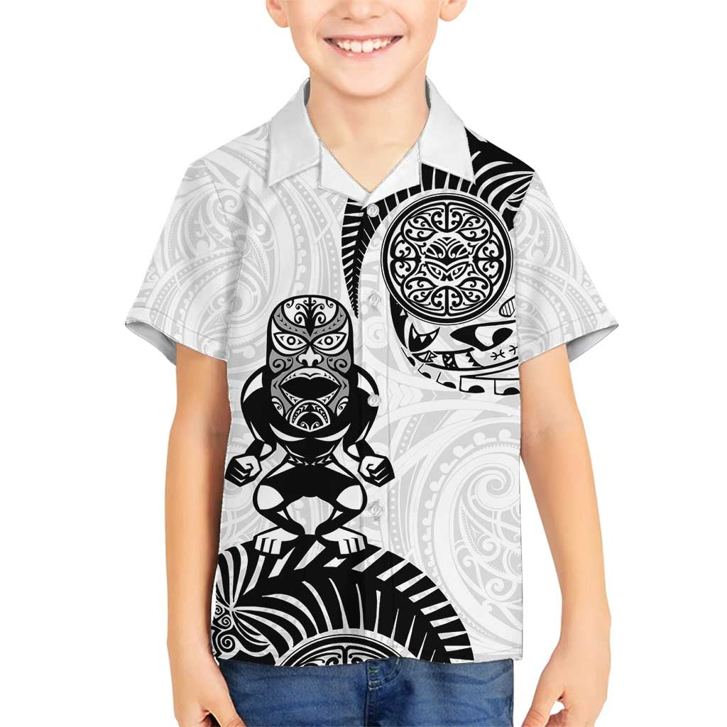 Custom Aotearoa Football Family Matching Off Shoulder Maxi Dress and Hawaiian Shirt NZ Maori Tiki Go Champions LT14 Son's Shirt White - Polynesian Pride
