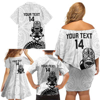 Custom Aotearoa Football Family Matching Off Shoulder Short Dress and Hawaiian Shirt NZ Maori Tiki Go Champions LT14 - Polynesian Pride